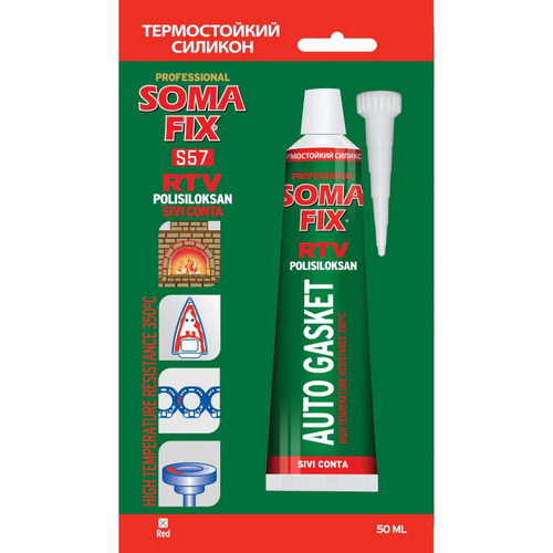 Герметик силикон. SOMA FIX  высокотемпературный красный  до + 350 С    50мл / S57