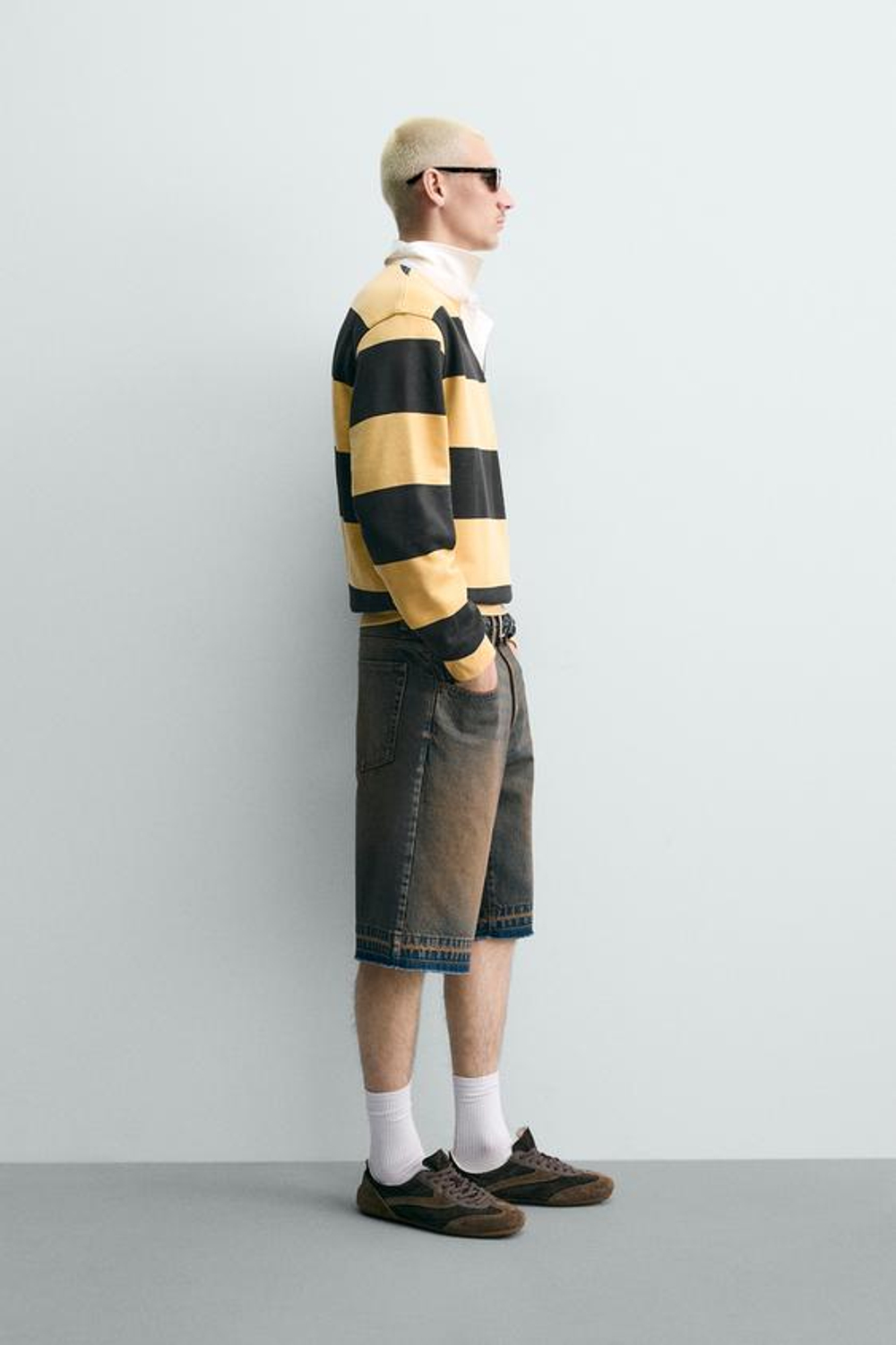 ZARA ДЖИНСОВЫЕ ШОРТЫ RELAXED FIT, ЗЕЛЕНОВАТО-СИНИЙ