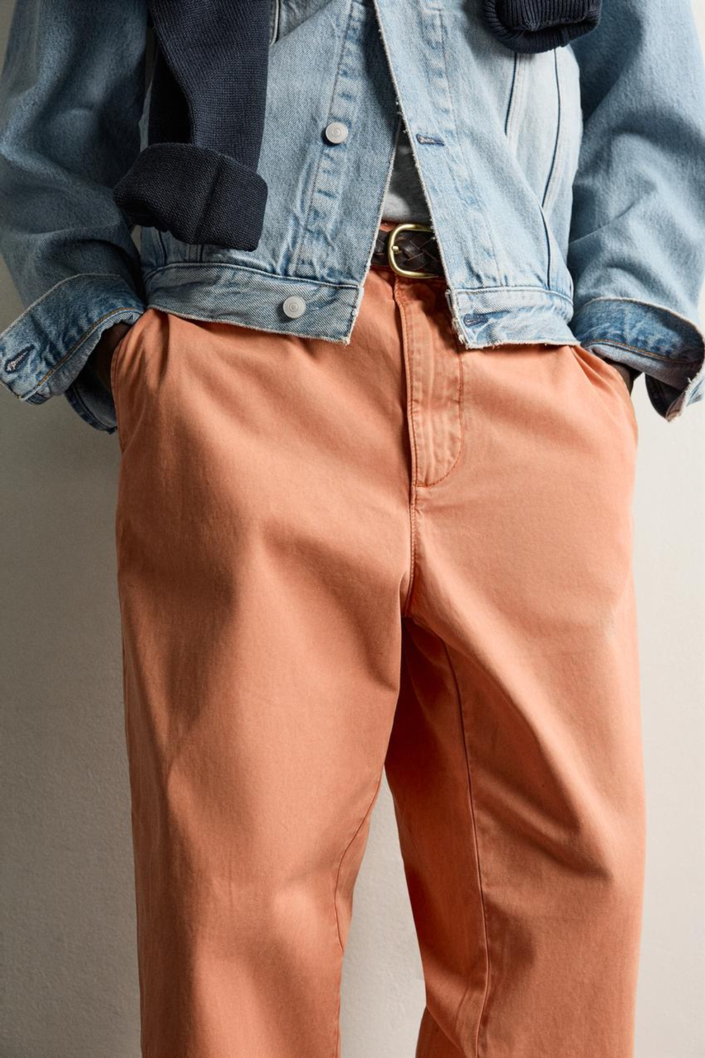 ZARA ВАРЕНЫЕ БРЮКИ ЧИНОС STRAIGHT FIT, ОРАНЖЕВЫЙ