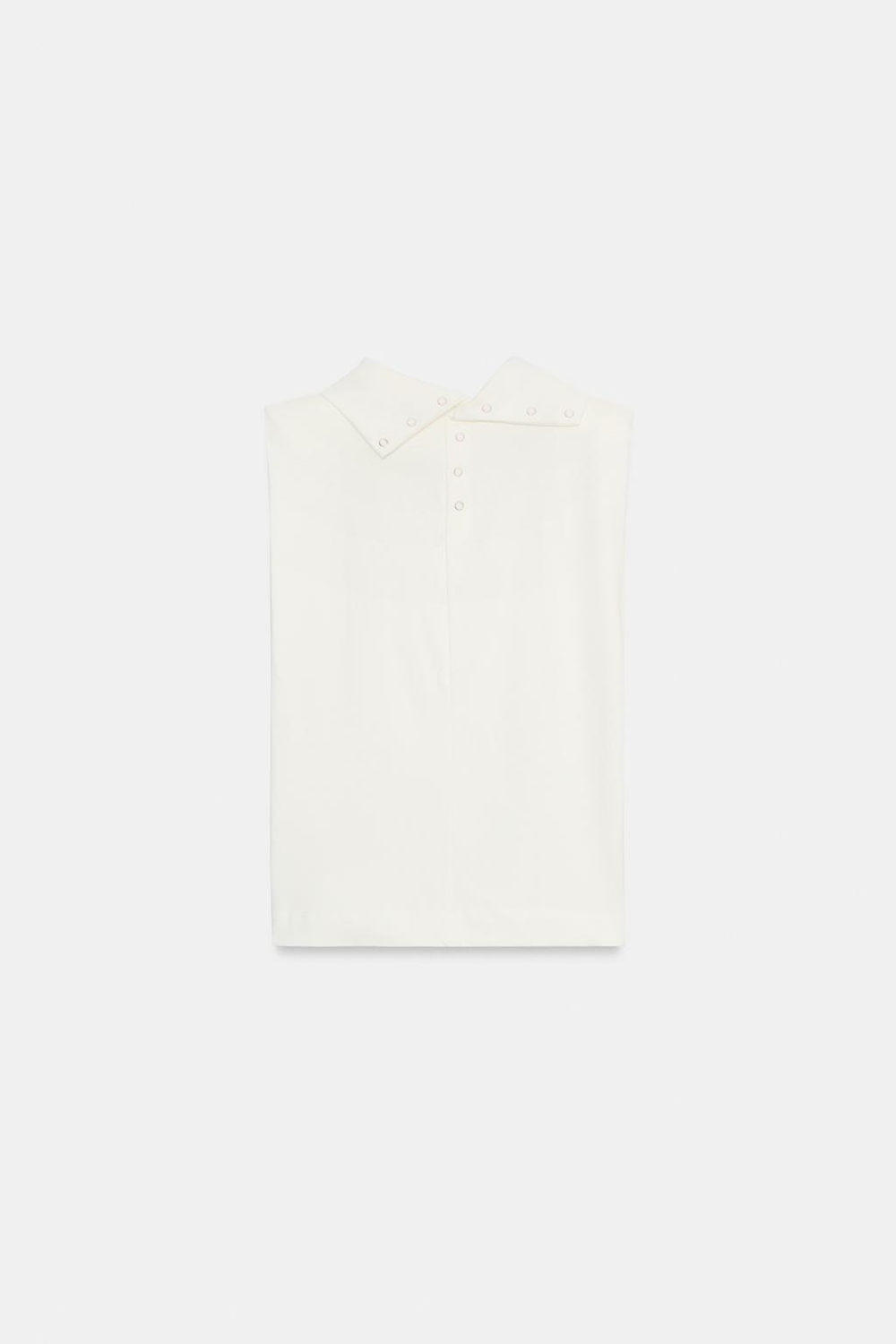 ZARA ТОП С ВЫСОКИМ ВОРОТНИКОМ И ПОДПЛЕЧНИКАМИ, БЕЛЫЙ