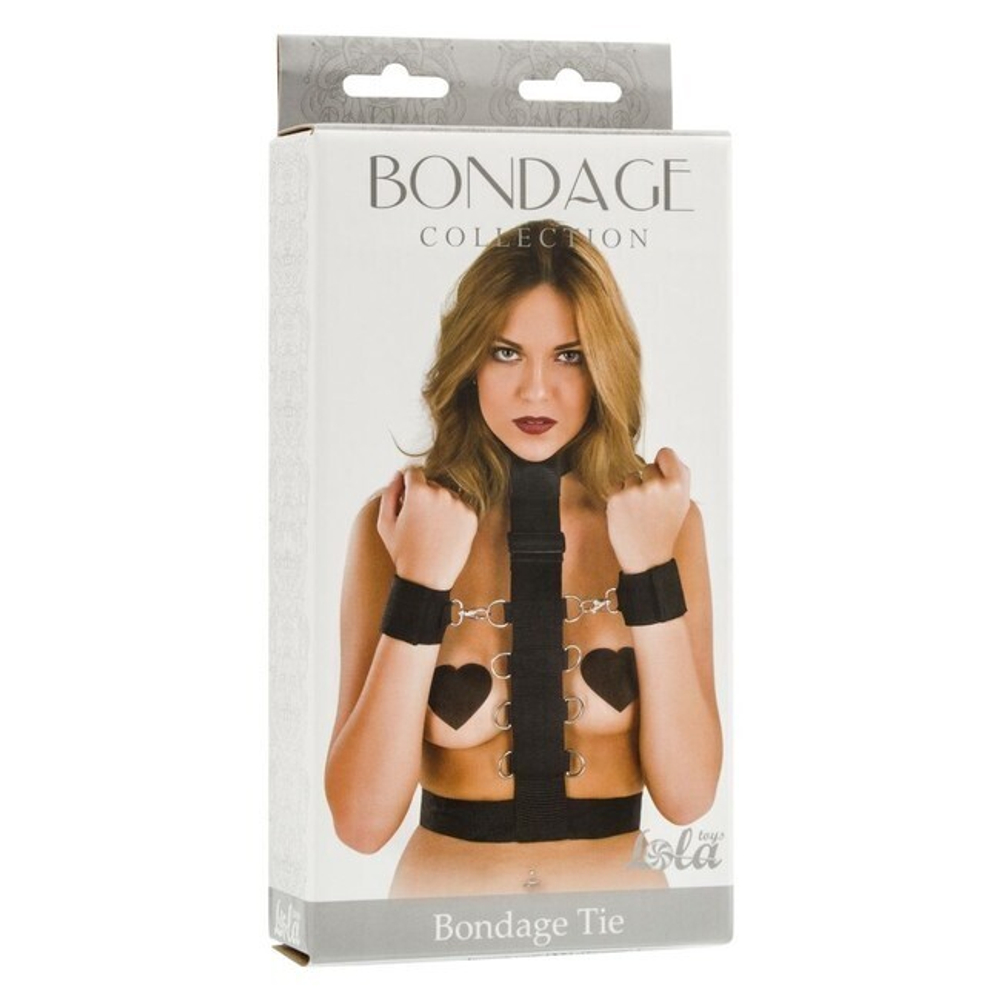 Фиксирующий бондаж на шею, талию и запястья Bondage Tie (черный с серебряным) (Цвет: черный с серебряным)