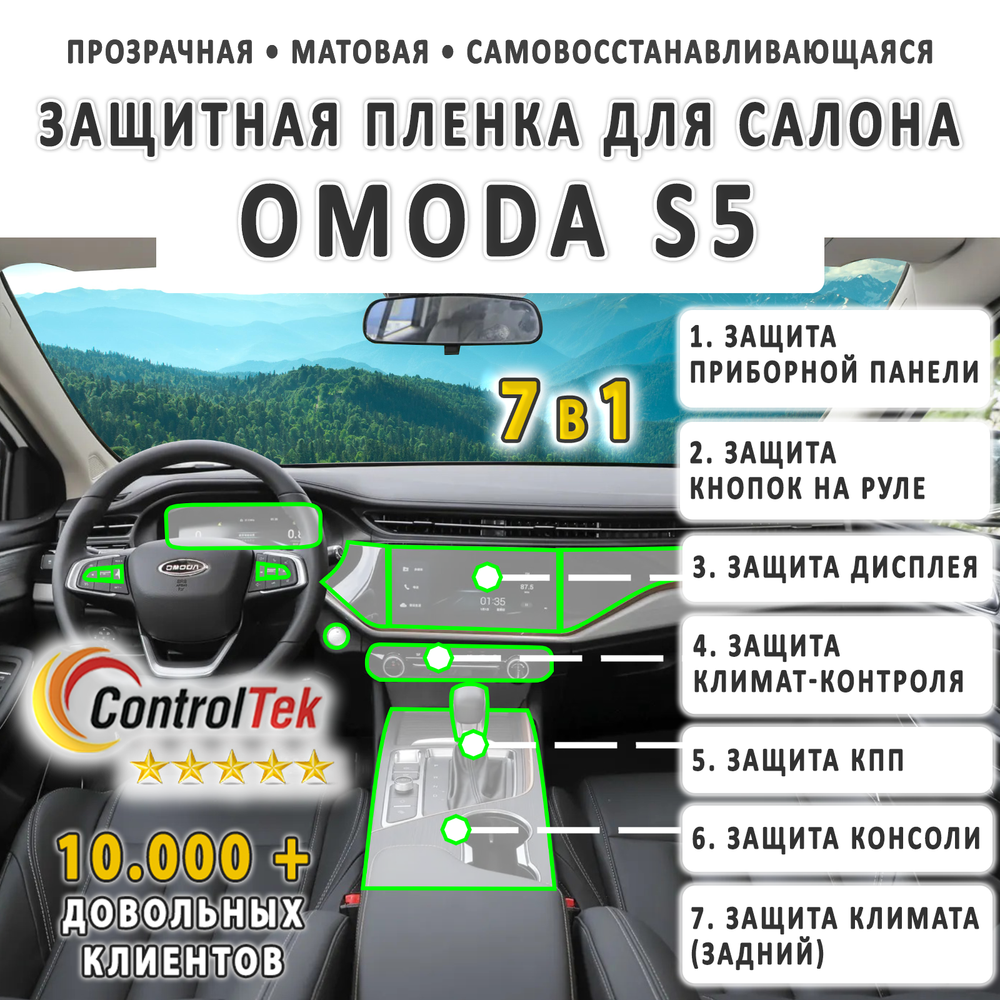 OMODA S5 (2023) - комплект защитных матовых пленок 7 в 1. Пленка защитная ControlTek HYBRID со слоем TOP COAT. Толщина: 6 mil. (175 мкм.)