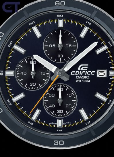 CASIO EFR-526L-2CVUDF EDIFICE мужские наручные часы — кожаный хронограф с синим циферблатом