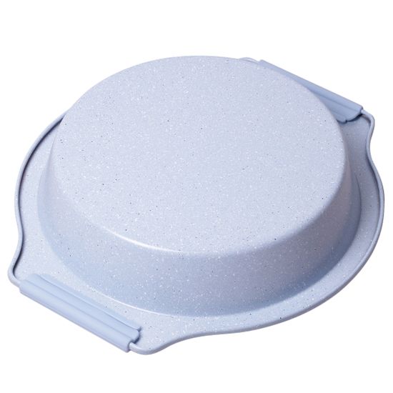 Форма для запекания из углеродистой стали круглая Kamille KM-6029 (37х34х6 см) голубой и бежевый мрамор