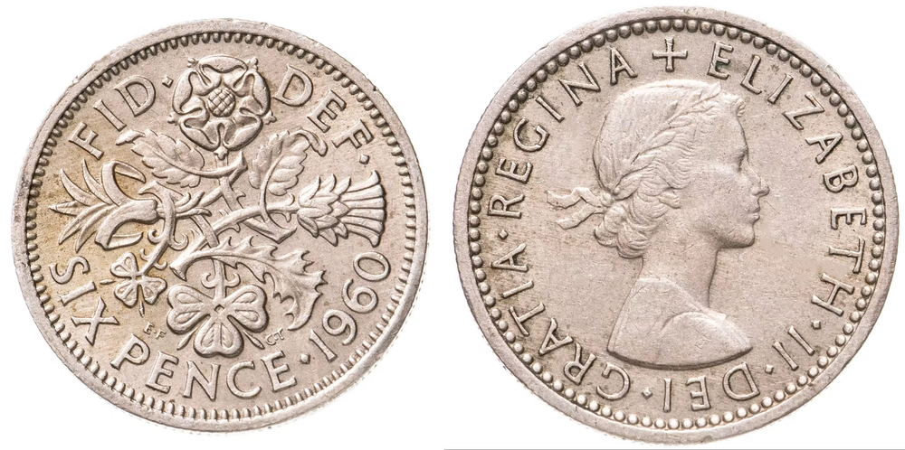 Великобритания 6 пенсов, 1960 Королева Елизавета II XF