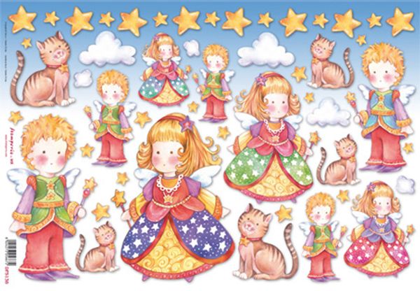 Бумага рисовая 48х33 см, Дети, ангелы и кошки, Stamperia, 1 лист
