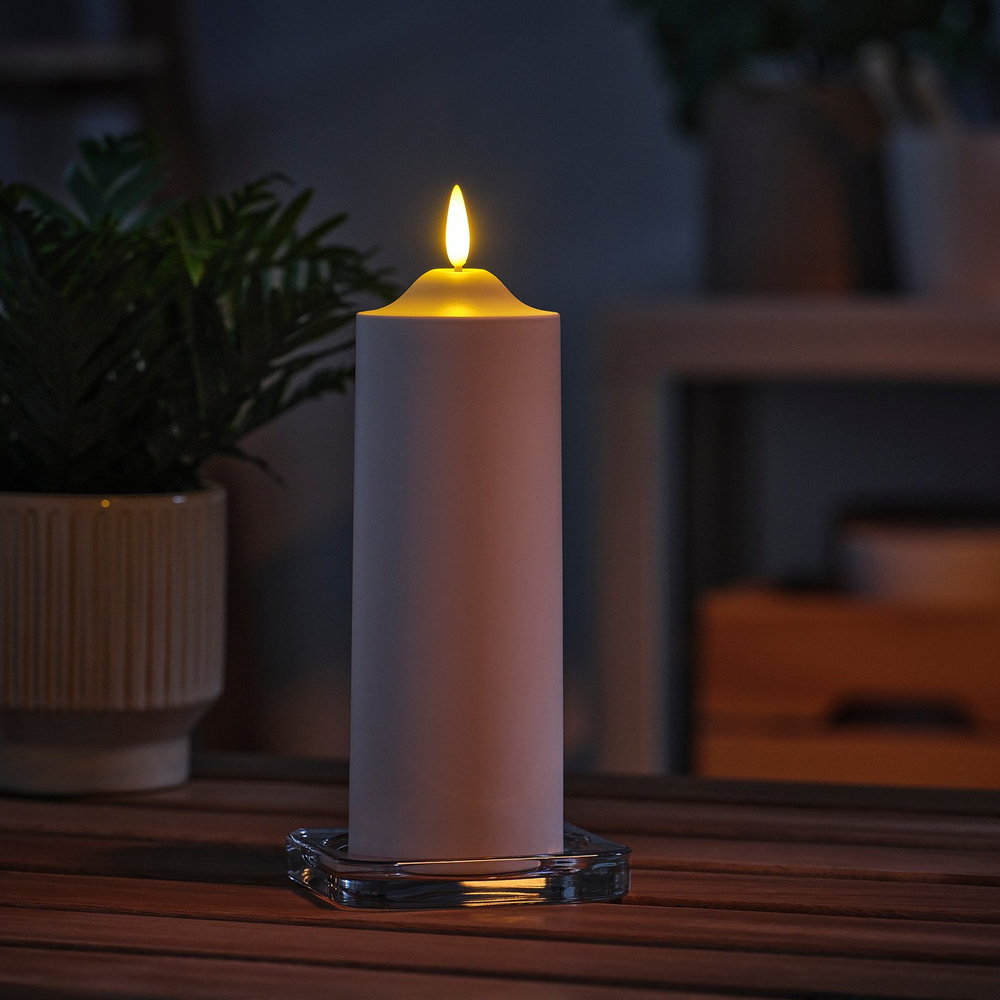 IKEA SMÅLOM  (ИКЕА СМОЛОМ)  -  Свеча-столб LED - на батарейках белая 19 см