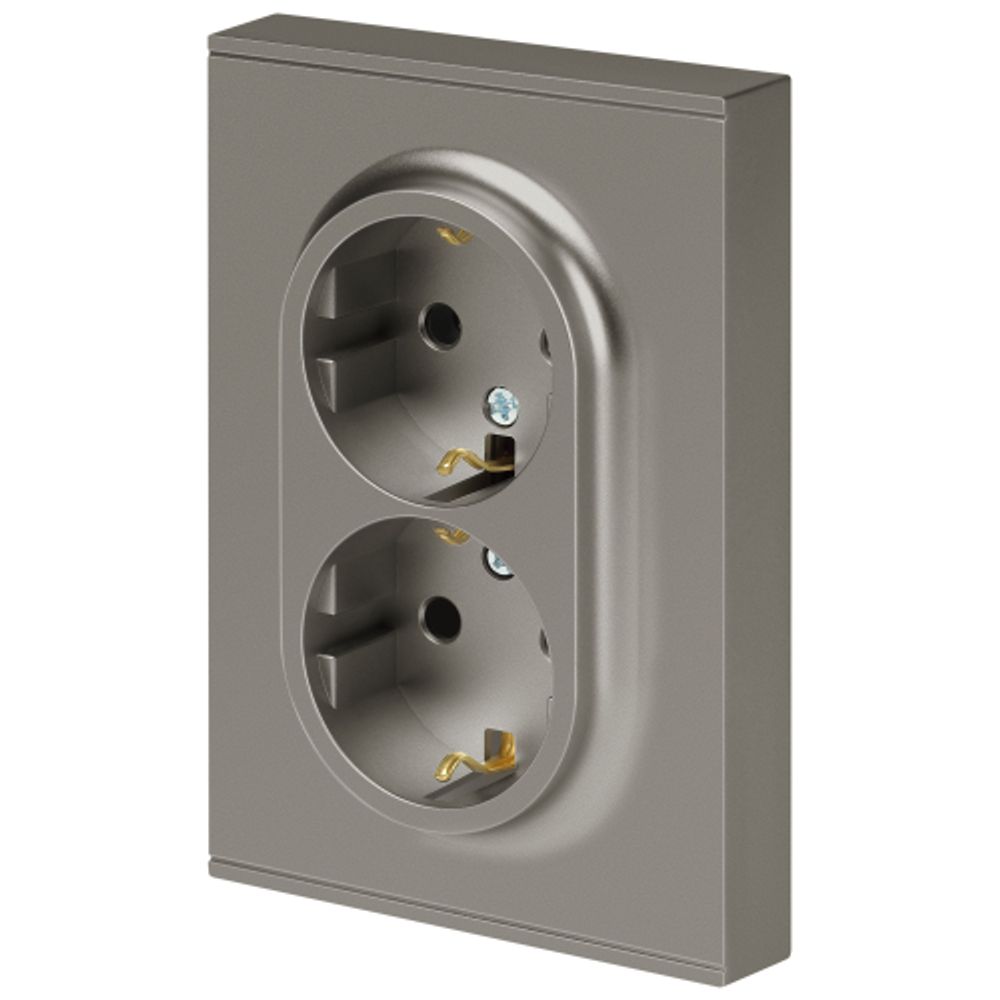 Розетка ЭРА Arktik 16-2105-07 двойная с заземлением 2X2P+E Schuko со шторками 16А-250В титан | Эра Arktik