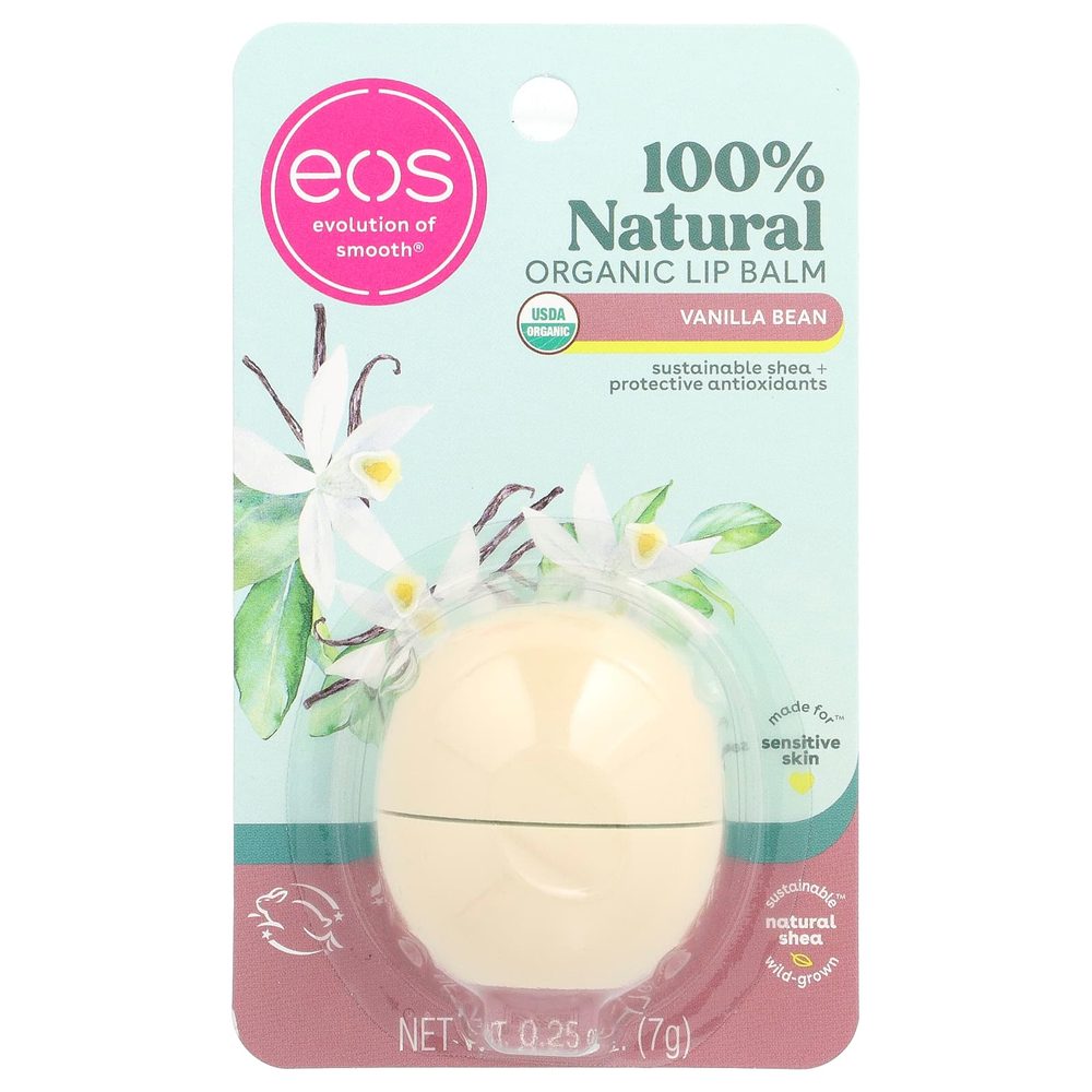 EOS, 100% натуральный органический бальзам для губ, ваниль, 7 г (0,25 унции)