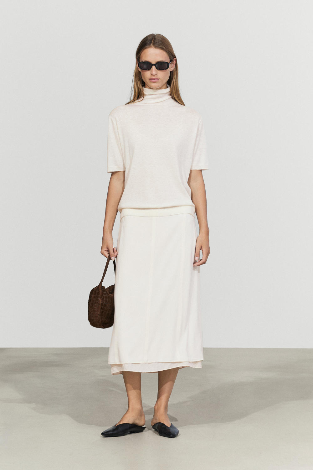 Massimo Dutti Шерстяной джемпер с высоким воротником, натуральный, кремовый