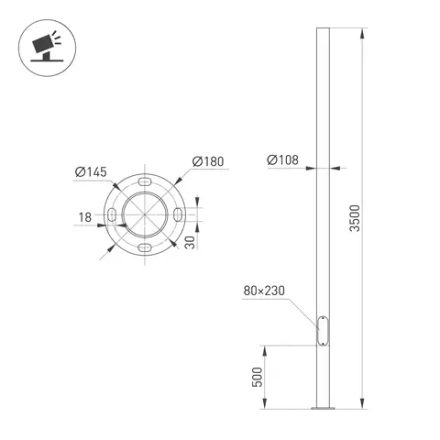 Опора фланцевая OXOR-OT1-D108-L3500 (BK) (Arlight, Сталь)