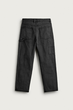 ZARA БРЮКИ STRAIGHT FIT С КАРМАНАМИ КАРГО, ЧЕРНЫЙ