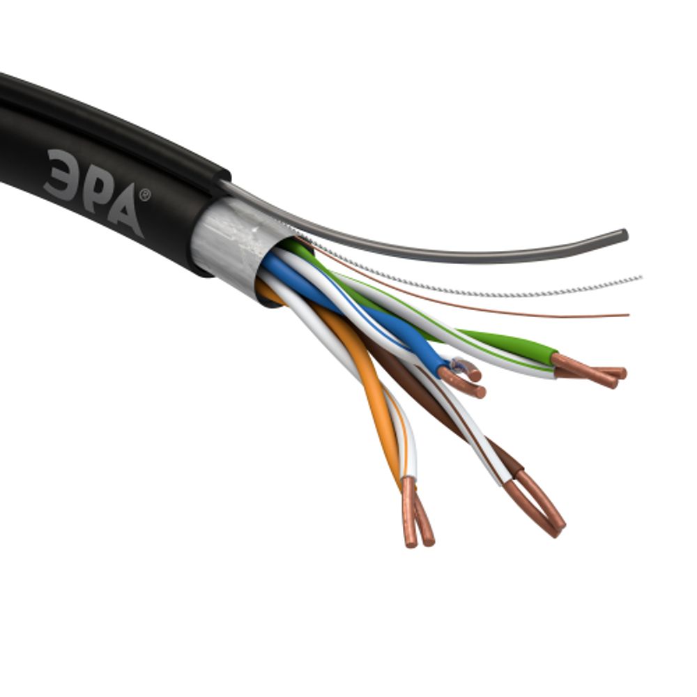 Кабель витая пара ЭРА F/UTP Cat5e 4x2x24 AWG CU PE + ТРОС OUTDOOR 305 м | Электротовары