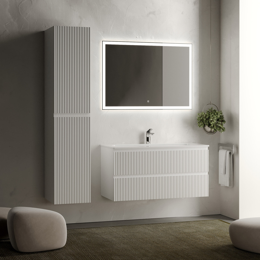 Тумба подвесная Sancos Snob R, Bianco 995х445х500, под столешницу с отверстием под смеситель, цвет Kreman, арт. SNR100W
