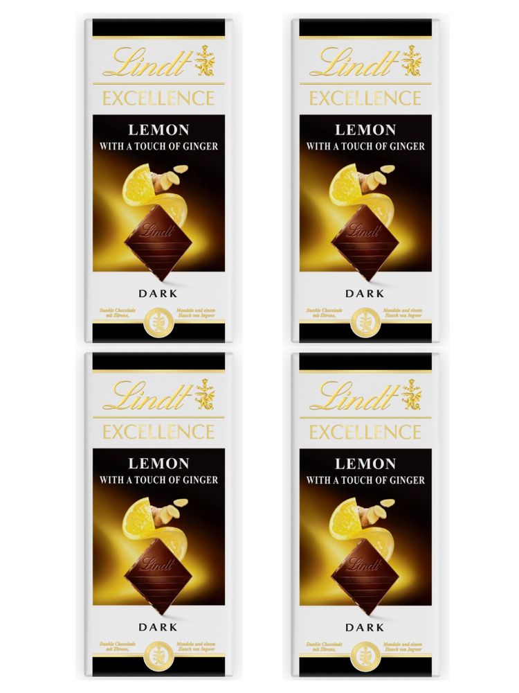 Тёмный шоколад Lindt с лимоном имбирем 100 г x 4 шт