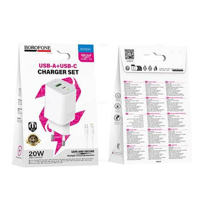 Borofone BAS83A Star PD20W+QC3.0 зарядное устройство набор (Type-C на Lightning) (white)