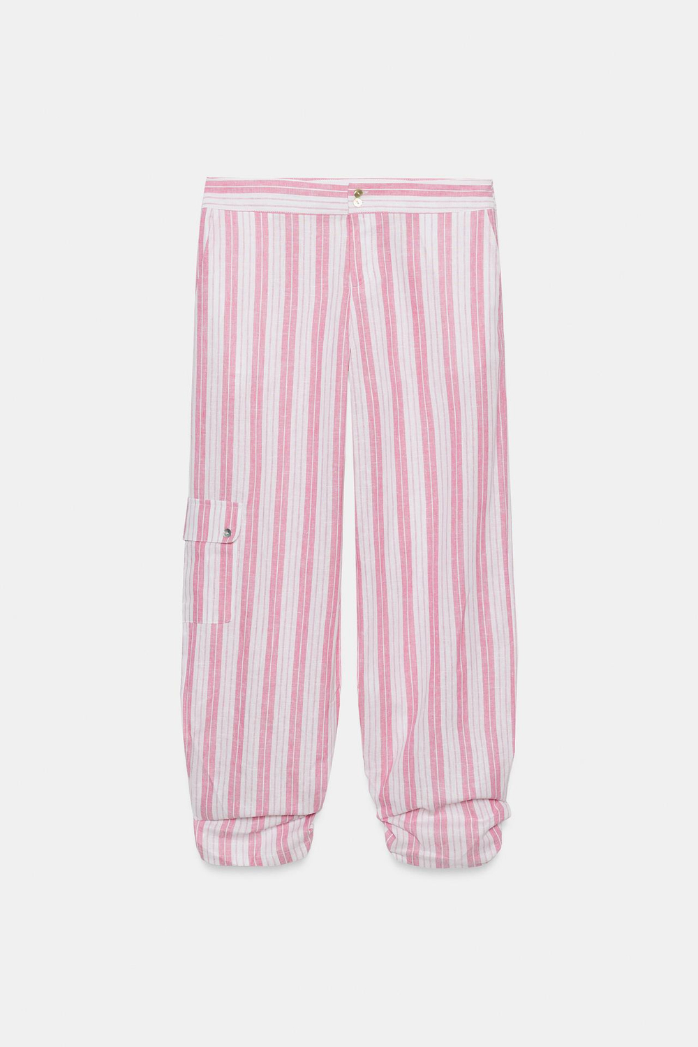 ZARA БРЮКИ В ПОЛОСКУ СО СБОРКАМИ, РОЗОВЫЙ/БЕЛЫЙ