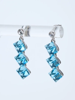 Серьги-дорожки Мираж с голубыми кубиками Сваровски