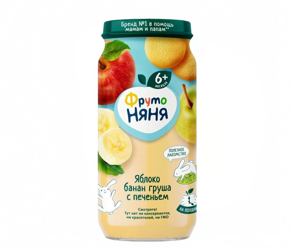 Пюре с печеньем ФрутоНяня яблоко, банан, груша, 250г.