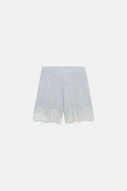 ZARA ШОРТЫ ИЗ ФАКТУРНОЙ ТКАНИ С КРУЖЕВОМ, НЕОНОВЫЙ СИНИЙ