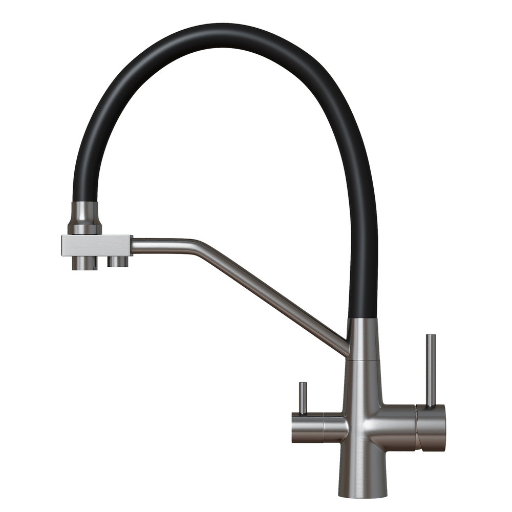Смеситель для кухни 35k MIXLINE МЛНС-0404 (MLSS-0404) черный гиб.излив,подкл.к фильтру,п/гайку САТИН