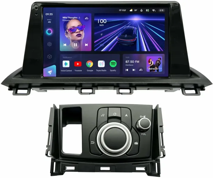 Магнитола для Mazda CX-4 2016-2024 (штатный монохромный экран, рамка 9) - Teyes CC3 на Android 10, Быстрая, QLED, CarPlay, 4G SIM-слот