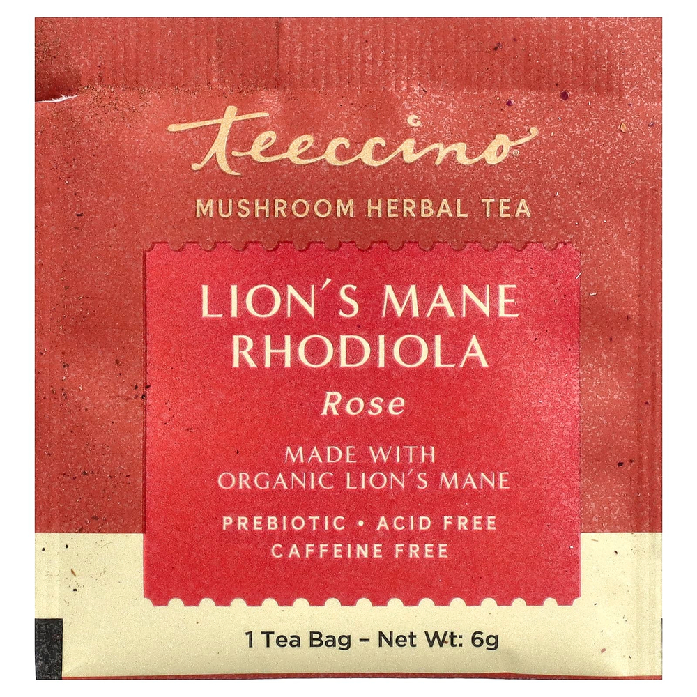 Teeccino, грибной травяной чай, ежовик гребенчатый, родиола, роза, без кофеина, 10 чайных пакетиков, 60 г (2,12 унции)