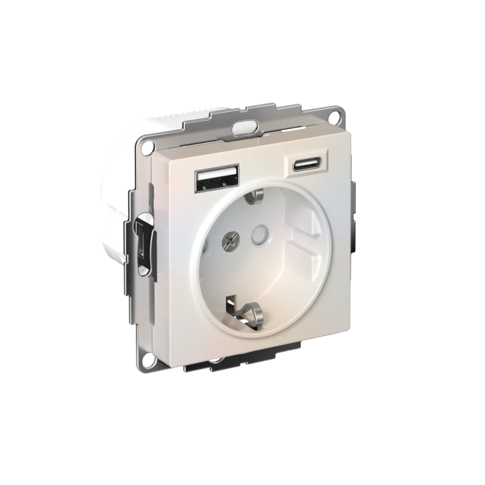 ATLASDESIGN РОЗЕТКА 16А c 2 USB A+C, 5В/2,4А/3,0А, 2х5В/1,5А, механизм, ЖЕМЧУГ