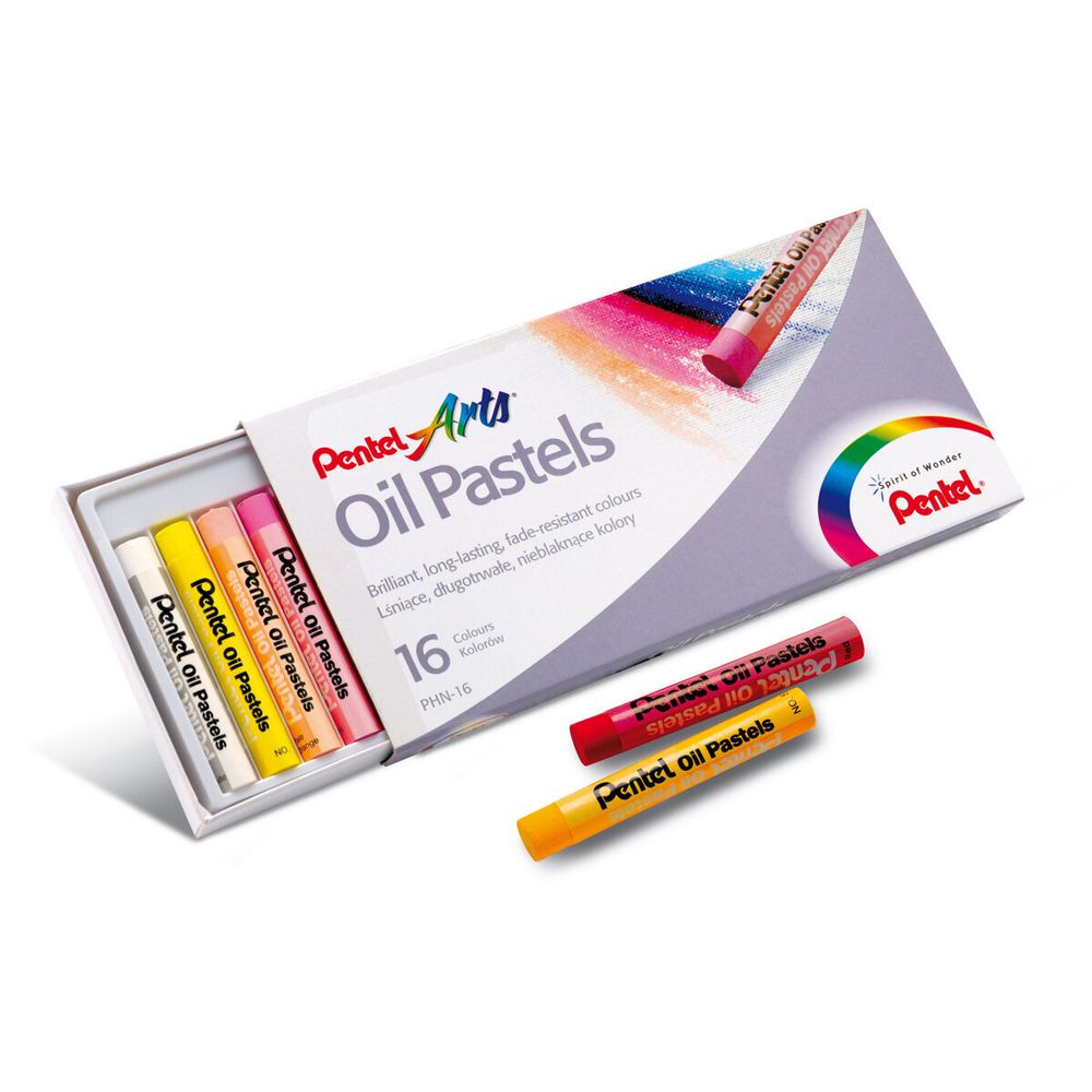 Пастель масляная художественная PENTEL "Oil Pastels", 16 цветов, круглое сечение, картонная упаковка, PHN4-16
