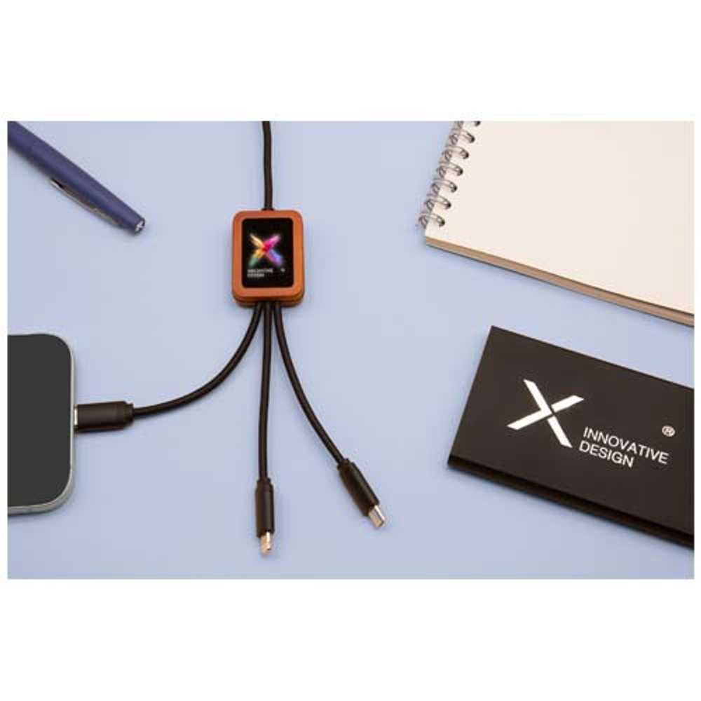 SCX.design C38 Зарядный кабель 5 в 1 из переработанного PET-пластика со светящимся логотипом и квадратным деревянным корпусом