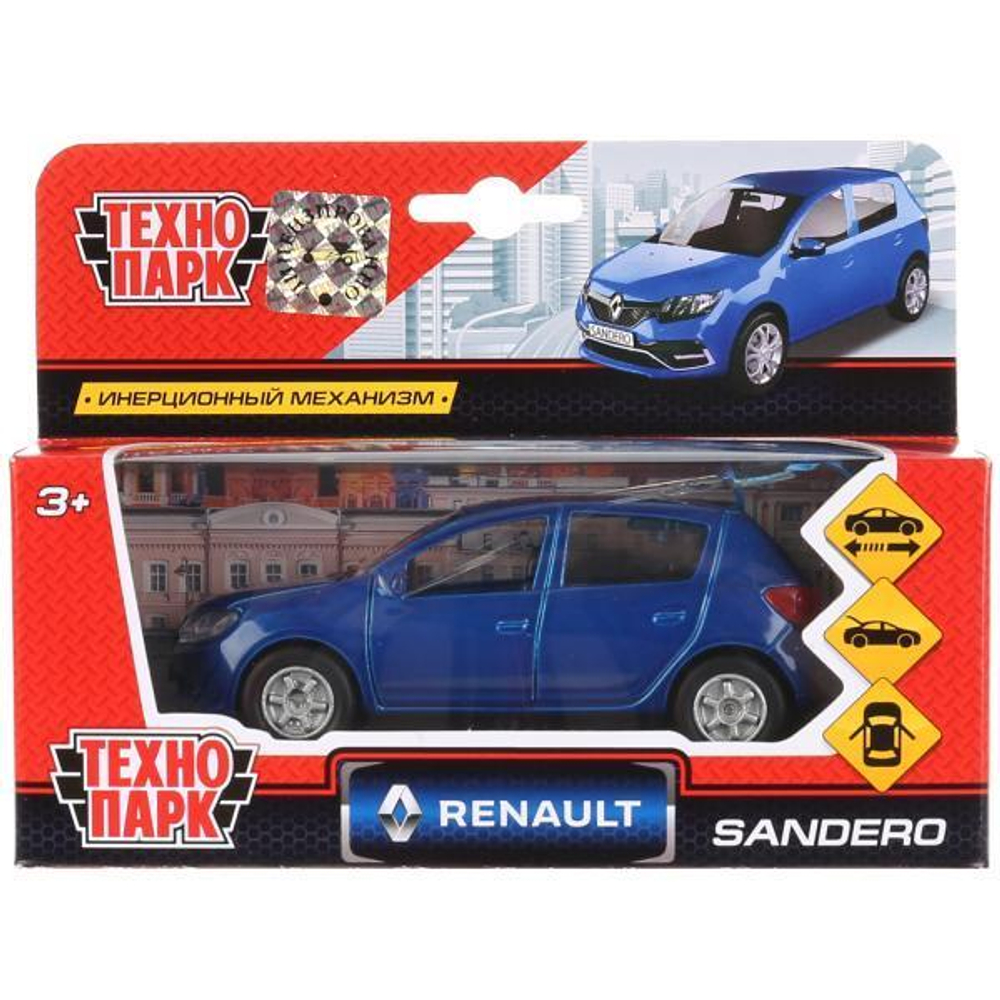 Модель ин. мет. "Renault Sandero" 12см, открыв. двери и багаж., синий, коробка SB-17-61-RS (Технопарк)