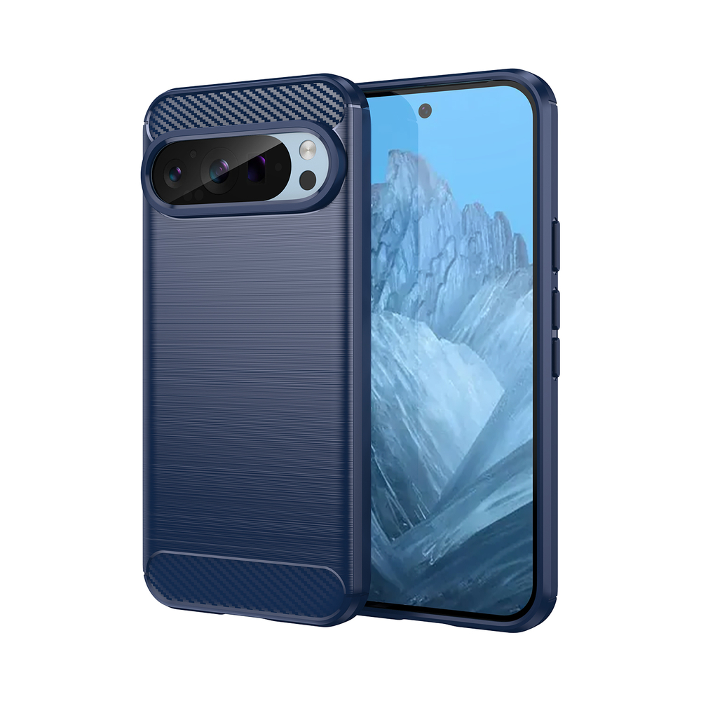 Чехол синего цвета с дизайном под карбон на Google Pixel 9 Pro, серия Carbon от Caseport