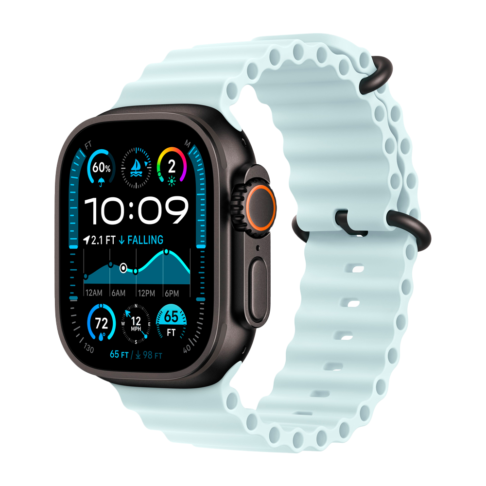 Умные часы Apple Watch Ultra 2 (2024) GPS + Cellular, 49mm, Black Titanium Case with Ice Blue Ocean Band, (Ледяной голубой)