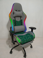 Геймерское кресло из ткани с RGB подсветкой. Серо-зелёное