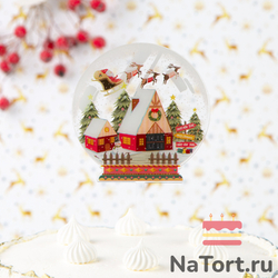 Украшение для торта (топпер) волшебный шар (Санта над городом)