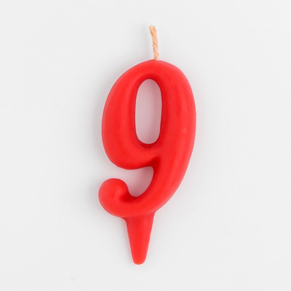Свеча для торта цифра "Овал" "9", красная, 5,5 см