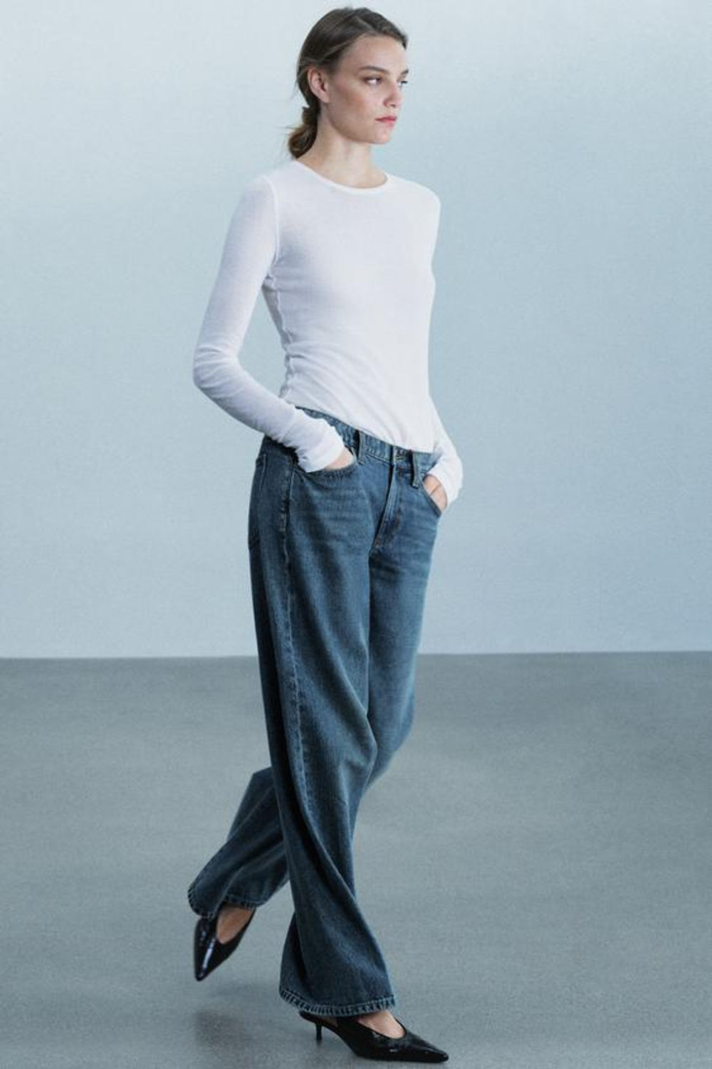 ZARA ДЖИНСЫ WIDE-LEG С НИЗКОЙ ПОСАДКОЙ — ZW COLLECTION, КОРОЛЕВСКИЙ СИНИЙ