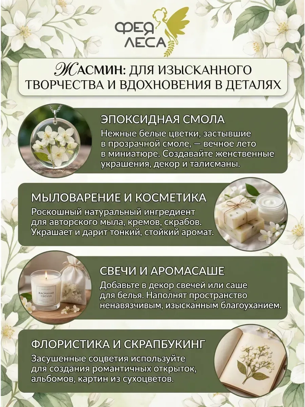 Жасмин цвет с бутонами для свечей