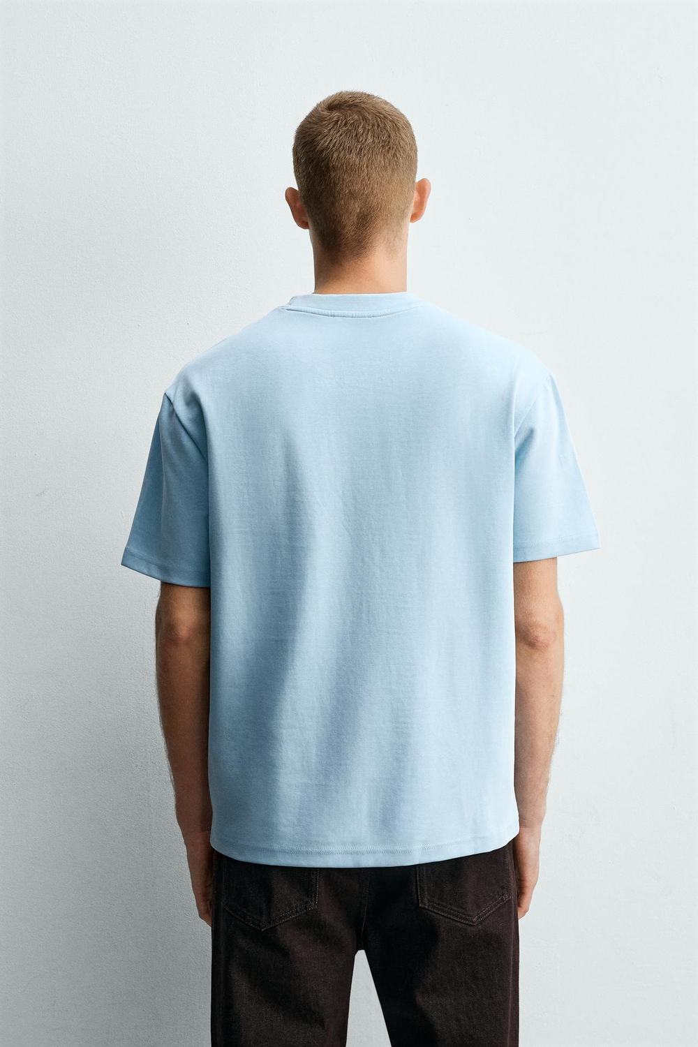 ZARA ФУТБОЛКА RELAXED FIT INTERLOCK, ГОЛУБОЙ