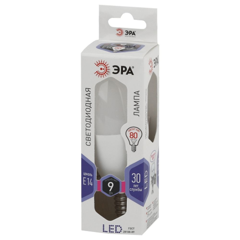 Лампа светодиодная ЭРА STD LED B35-9W-860-E14 9Вт свеча холодный дневной свет Е14 | Лампы cветодиодные Свеча (B/C)