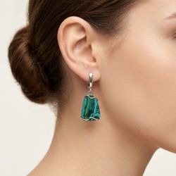 Серьги - Малахит с хризоколлой, нейзильбер