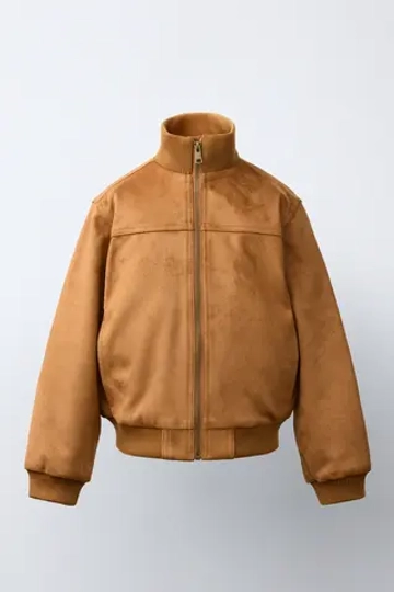 ZARA БОМБЕР ИЗ ИСКУССТВЕННОЙ ЗАМШИ, РЫЖЕВАТО-КОРИЧНЕВЫЙ