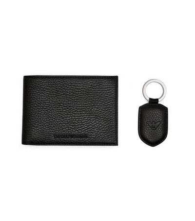 кожаный кошелек + брелок Emporio Armani - черный(Y4R222 Y068E)