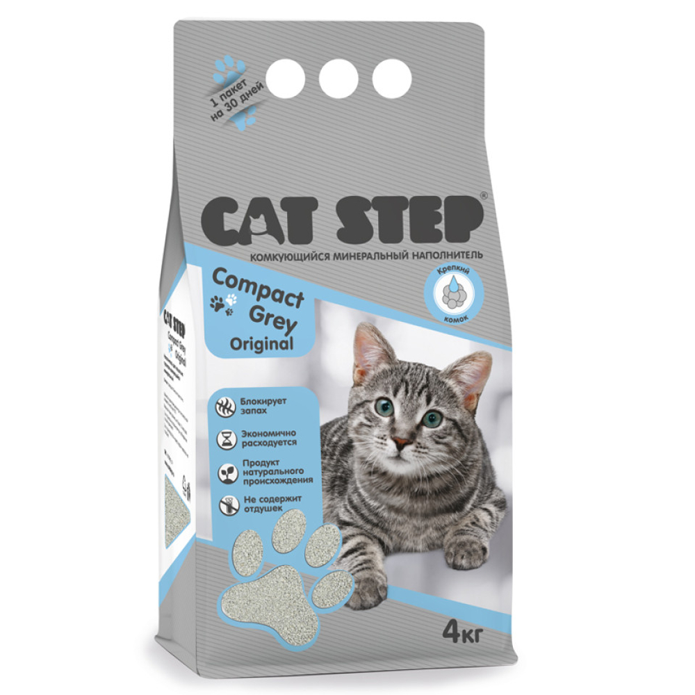 Наполнитель Cat Step Compact Gray Original д/кошек комкующ. минер. 4кг