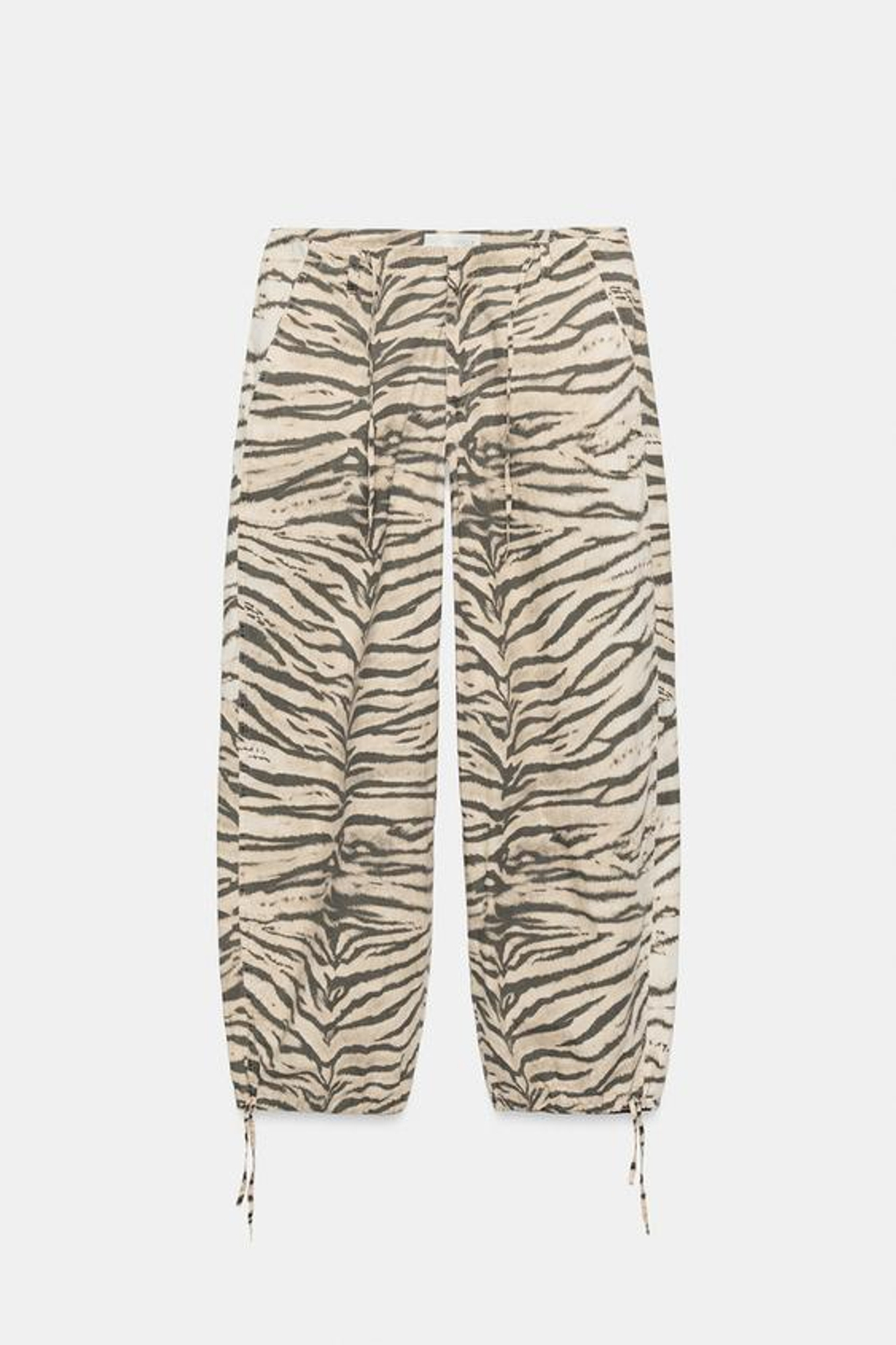 ZARA ШИРОКИЕ БРЮКИ С АНИМАЛИСТИЧЕСКИМ ПРИНТОМ И ШНУРКАМИ, ТИГРОВЫЙ ПРИНТ