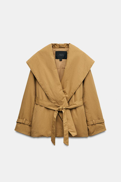 ZARA СТЕГАНАЯ КУРТКА ZW COLLECTION, БЕЖЕВЫЙ