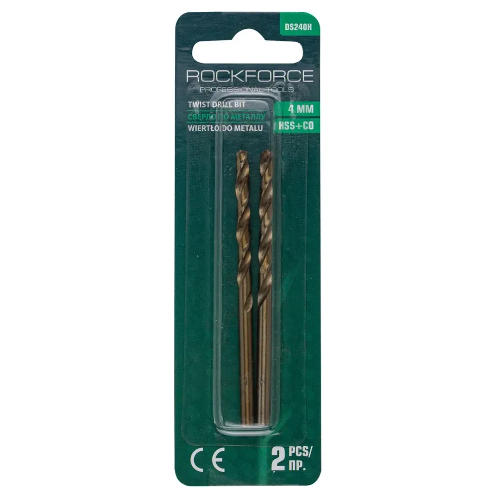 Сверло по металлу 4мм HSS+Co(2шт), в блистере RockForce##Rock FORCE RF-DS240H
