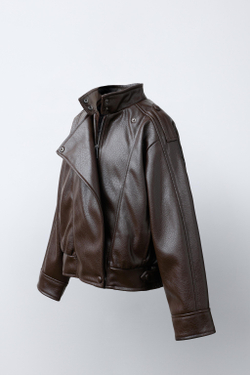 ZARA КУРТКА ИЗ ИСКУССТВЕННОЙ КОЖИ С ЗАПАХОМ, КОРИЧНЕВЫЙ