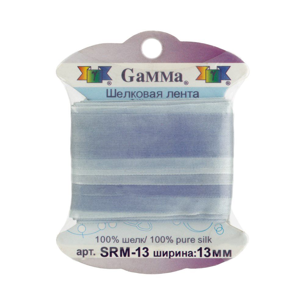 Лента (тесьма) шелковая 13.0 мм / 9.1±0.5 метров, M050 св.голубой/сиреневый, Gamma SRM-13 Лента (тесьма) шелковая 13.0 мм / 9.1±0.5 метров, M050 св.голубой/сиреневый, Gamma SRM-13