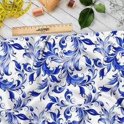 Ткань флис изящные узоры росписью гжель